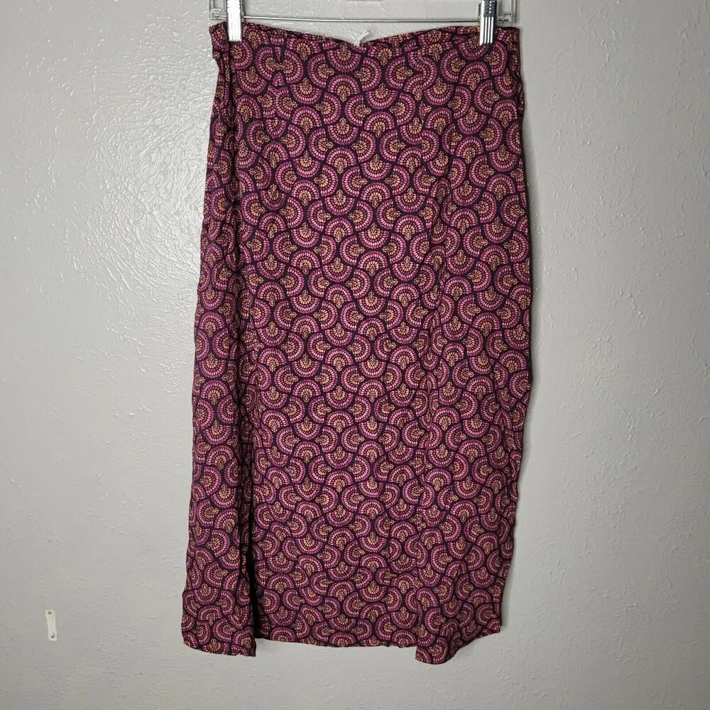 Marine Layer Womens Purple Ryan Midi Slip Skirt pink fan print Boho sz 6 - Picture 8 of 10